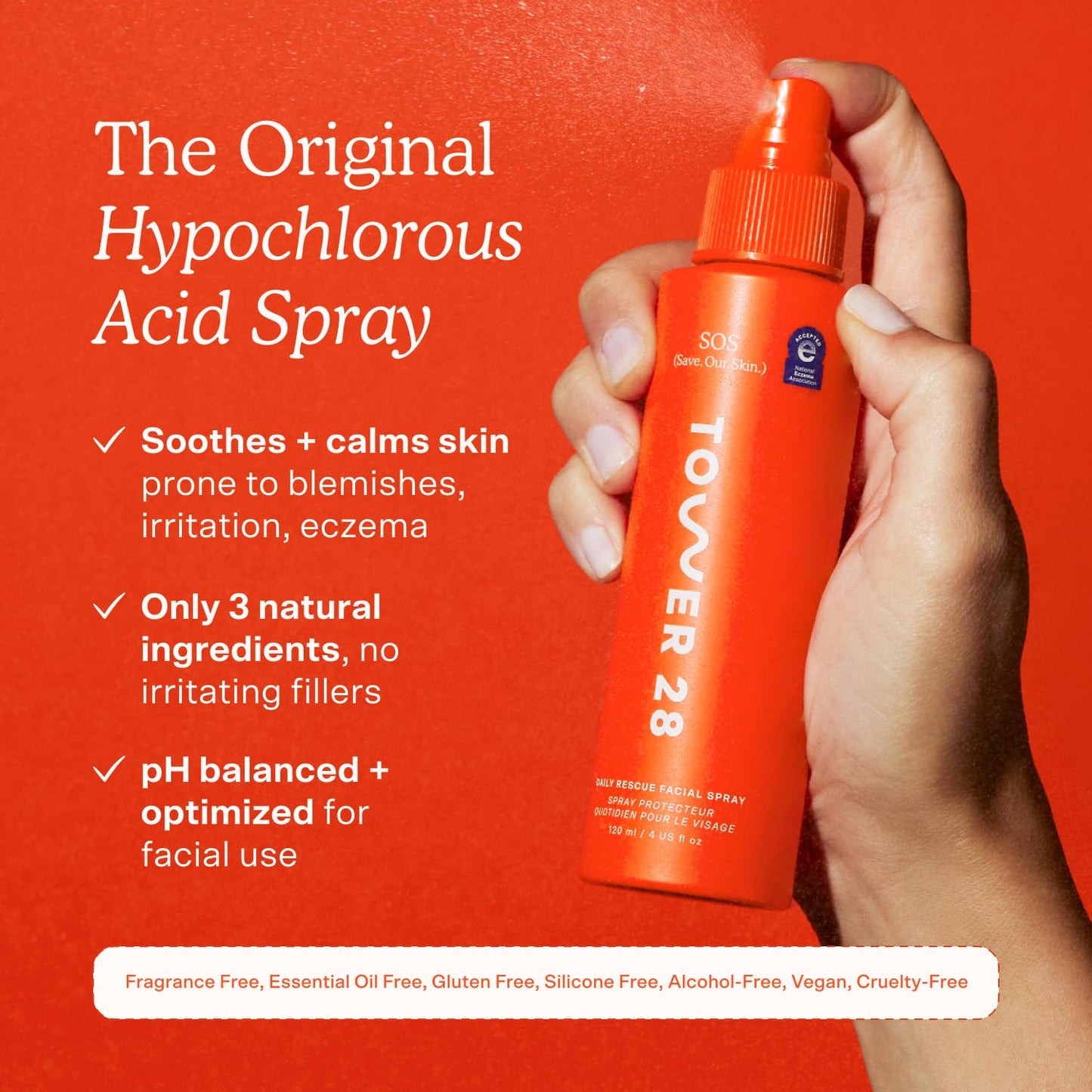 Tower 28 SOS Daily Rescue Facial Spray - Hypochlorous Acid Spray to Help Reduce Redness, Calm Irritation + Alleviate Flare-Ups - Purifying Face Toner Duo - Full + Travel Size Skin Care Spray (2 Count)