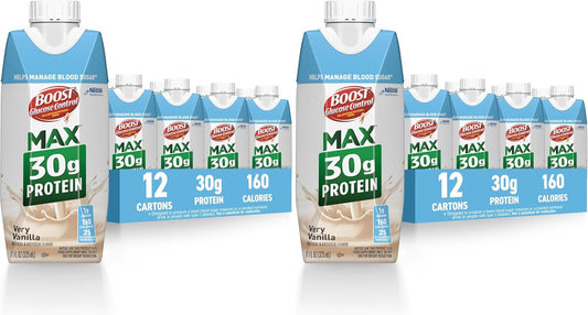 BOOST Glucose Control Max 30g Protein Nutritional Drink, Very Vanilla, 11 Fl Oz (Pack of 12), Packaging May Vary