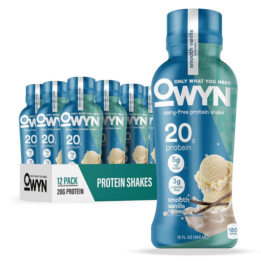 OWYN Only What You Need Dark Chocolate Flavored Protein Shake, 20g Protein, 4g Sugar, 3g Fiber, Dairy Free, Plant Based Protein Drink 12 Count