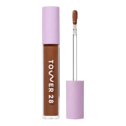 Tower 28 Swipe Serum Concealer - Hydrating Medium-Full Coverage Concealer + Under Eye Brightener - Skin Care Infused Makeup with Hyaluronic Acid + Soothing Centella - 17 Deep/Warm (0.22 oz)