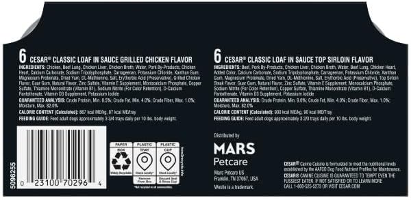 Cesar Classic Loaf in Sauce Wet Dog Food, Meaty Selects, 3.5 oz, 24 Count | Made in USA, Real beef or chicken #1 ingredient, no fillers or artificial flavors, slow-cooked, easy peel trays