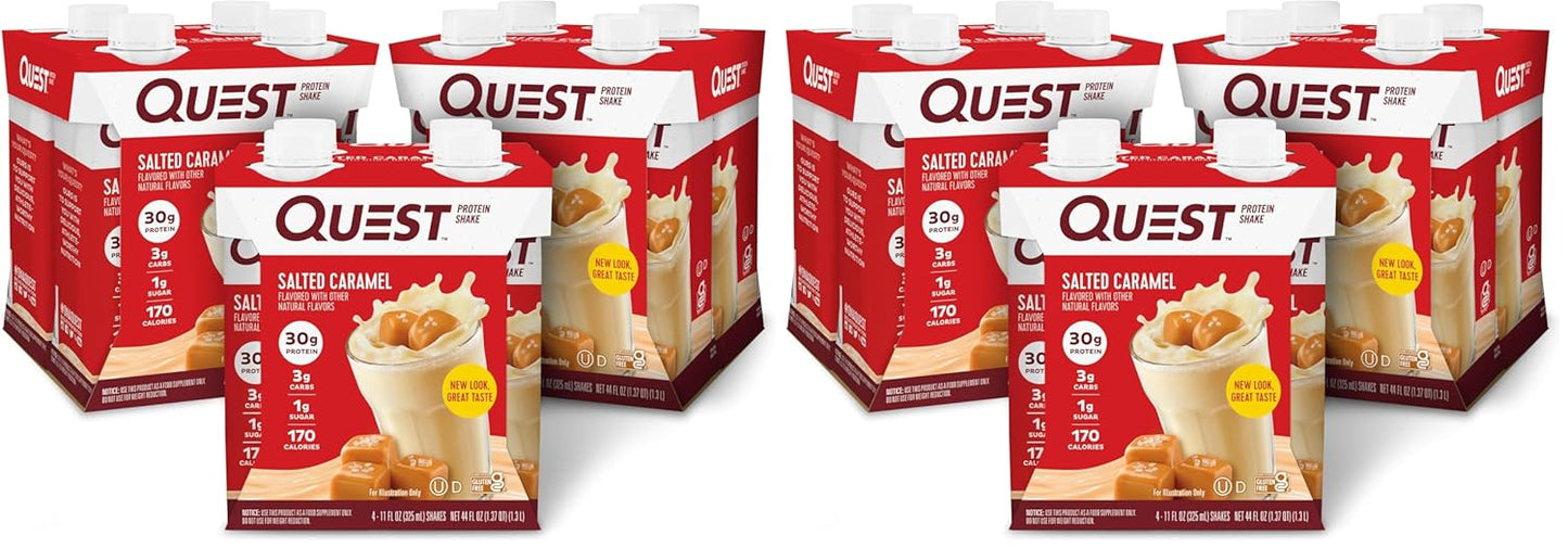 Quest Nutrition Ready to Drink Salted Caramel Protein Shake, 30g Protein, 3g Net Carbs, Gluten Free, Keto Friendly, 11 fl.oz 4 Count(Pack of 3)