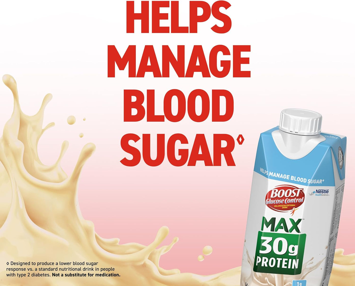 BOOST Glucose Control Max 30g Protein Nutritional Drink, Very Vanilla, 11 Fl Oz (Pack of 12), Packaging May Vary