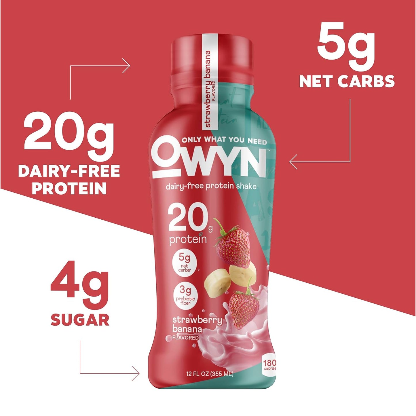 OWYN Only What You Need Dark Chocolate Flavored Protein Shake, 20g Protein, 4g Sugar, 3g Fiber, Dairy Free, Plant Based Protein Drink 12 Count