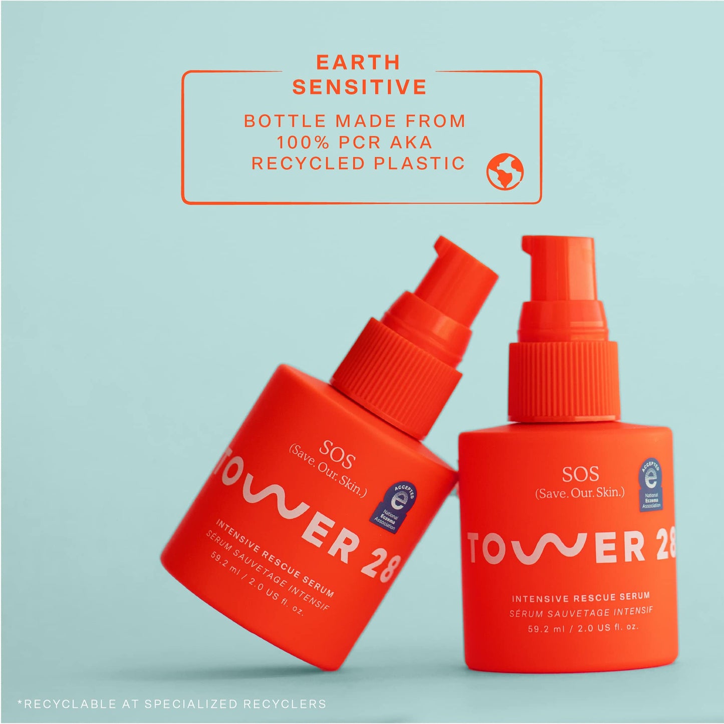 Tower 28 SOS Rescue Face Serum - Soothing Facial Serum with Hypochlorous Acid for Irritated, Sensitive Skin - Gently Helps Reduce Redness + Blemishes - Fragrance-Free Everyday Skin Care (2 oz)