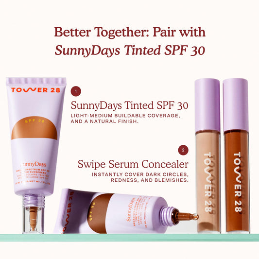 Tower 28 Swipe Serum Concealer - Hydrating Medium-Full Coverage Concealer + Under Eye Brightener - Skin Care Infused Makeup with Hyaluronic Acid + Soothing Centella - 14 Tan/Warm Olive (0.22 oz)