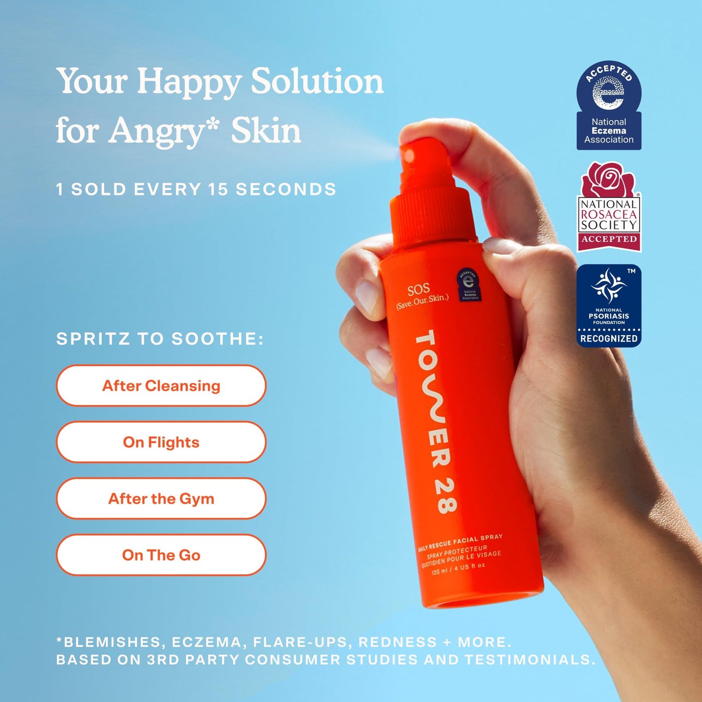 Tower 28 SOS Daily Rescue Facial Spray - Hypochlorous Acid Spray to Help Reduce Redness, Calm Irritation + Alleviate Flare-Ups - Purifying Face Toner Duo - Full + Travel Size Skin Care (2 Count)
