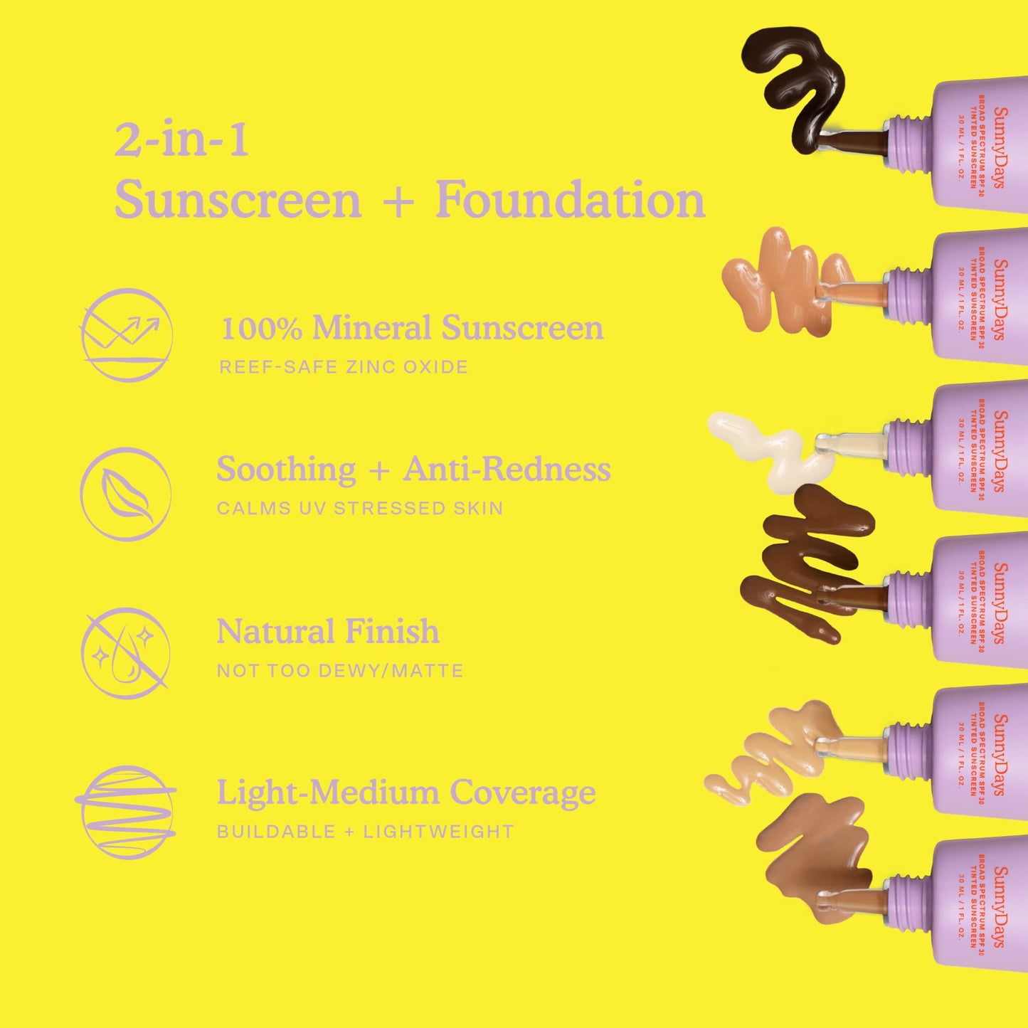 Tower 28 SunnyDays SPF 30 Tinted Moisturizer - 2-in-1 Buildable Coverage Foundation + Mineral Sunscreen for Face - Zinc Oxide, Aloe & Prickly Pear for Sensitive Skin - 70 Rich/Neutral (1 oz)