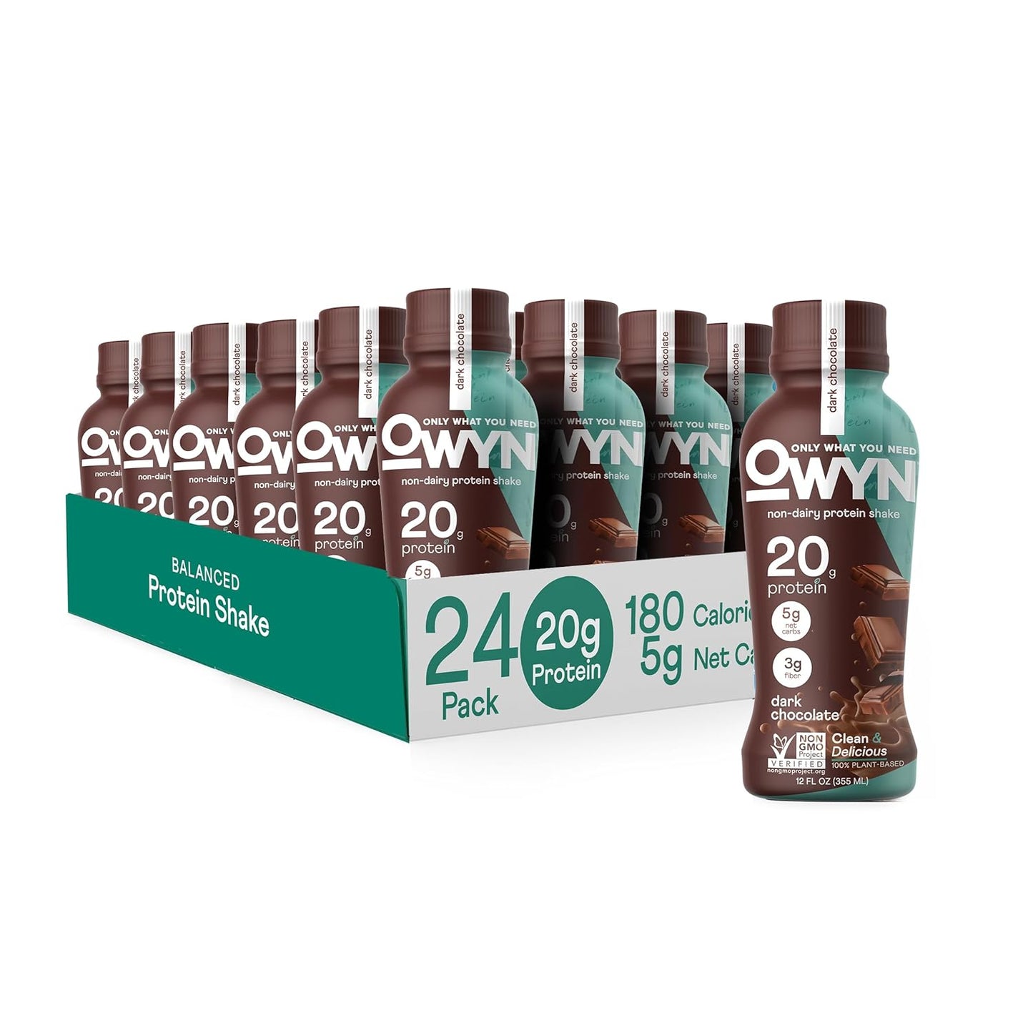 OWYN Only What You Need Dark Chocolate Flavored Protein Shake, 20g Protein, 4g Sugar, 3g Fiber, Dairy Free, Plant Based Protein Drink 12 Count