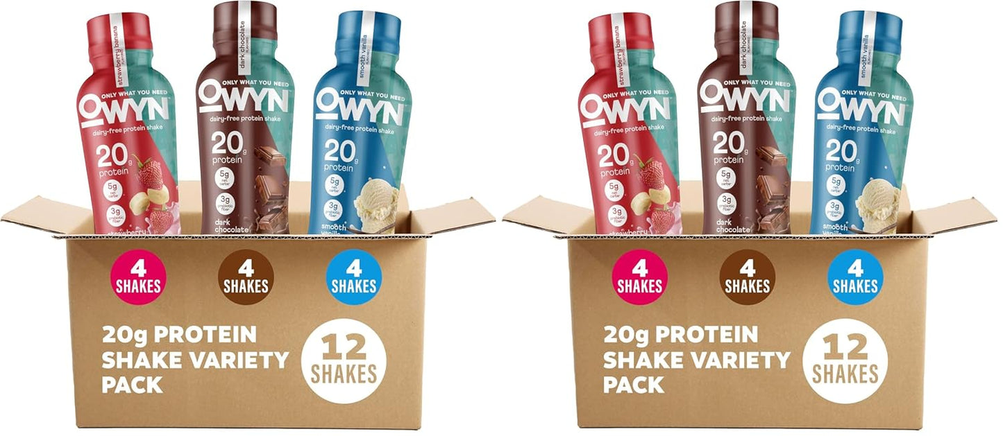 OWYN Only What You Need Dark Chocolate Flavored Protein Shake, 20g Protein, 4g Sugar, 3g Fiber, Dairy Free, Plant Based Protein Drink 12 Count
