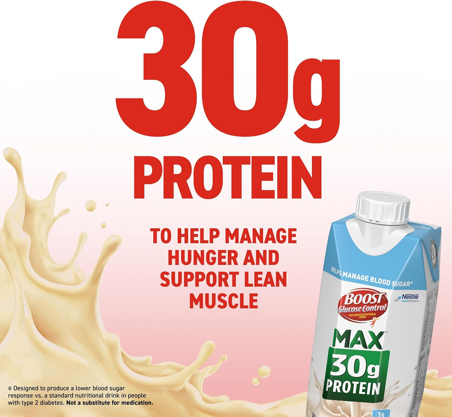 BOOST Glucose Control Max 30g Protein Nutritional Drink, Very Vanilla, 11 Fl Oz (Pack of 12), Packaging May Vary