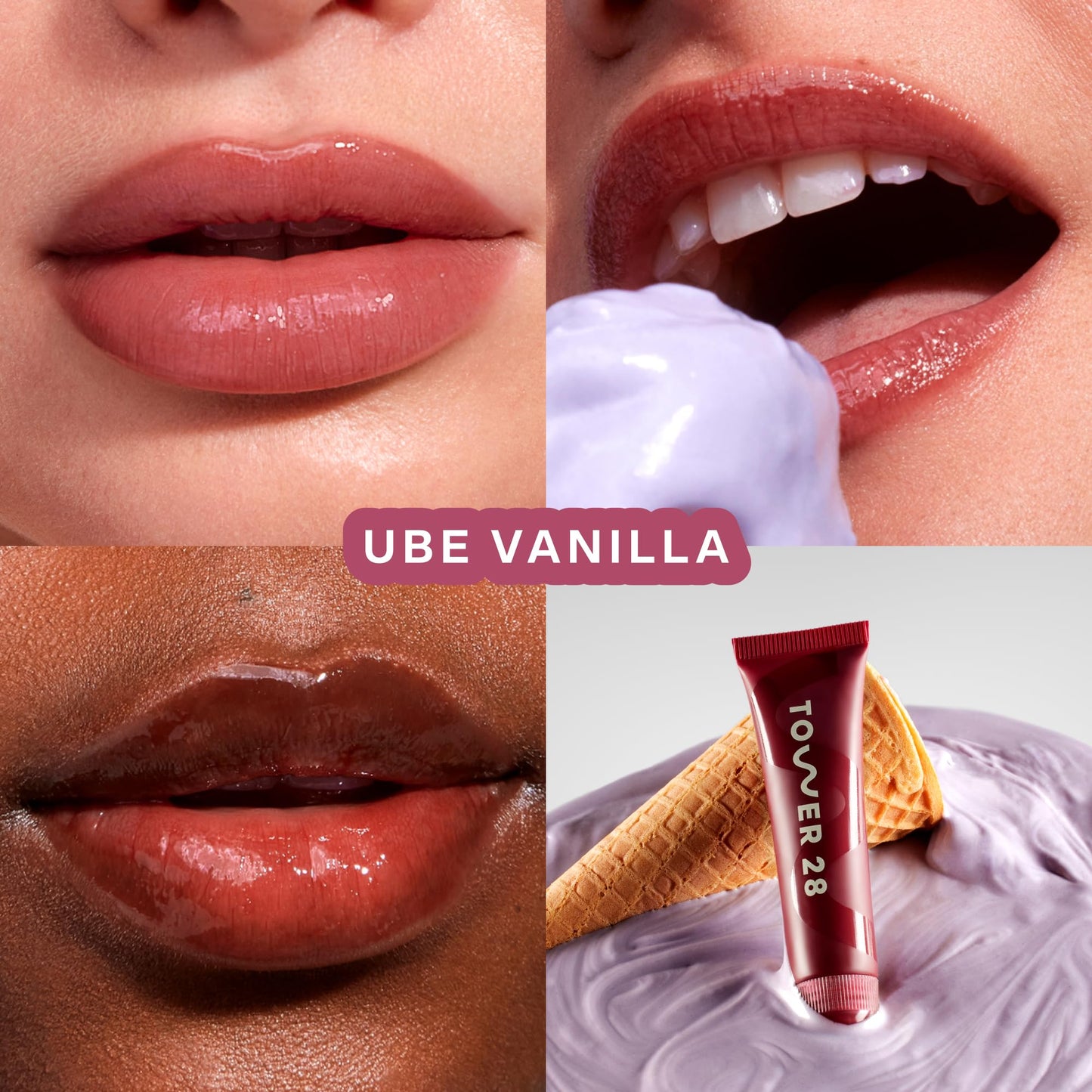 Tower 28 LipSoftie Tinted Lip Balm Treatment - Hydrating Glossy Balm + Overnight Lip Mask with Jojoba Oil + Shea Butter - Sweet, Cushiony Formula for Smooth, Soft Lips - Ube Vanilla (0.38 oz)