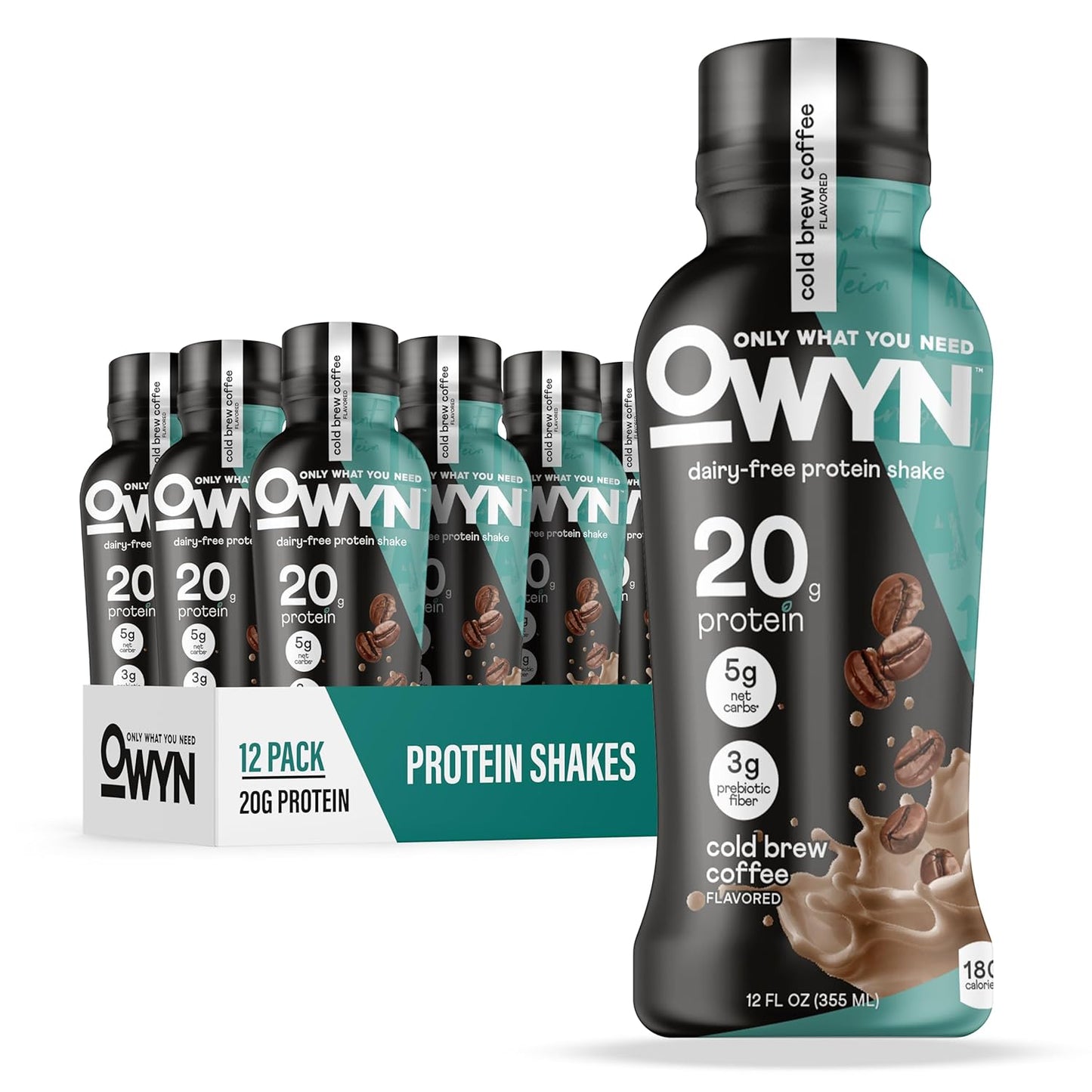 OWYN Only What You Need Dark Chocolate Flavored Protein Shake, 20g Protein, 4g Sugar, 3g Fiber, Dairy Free, Plant Based Protein Drink 12 Count