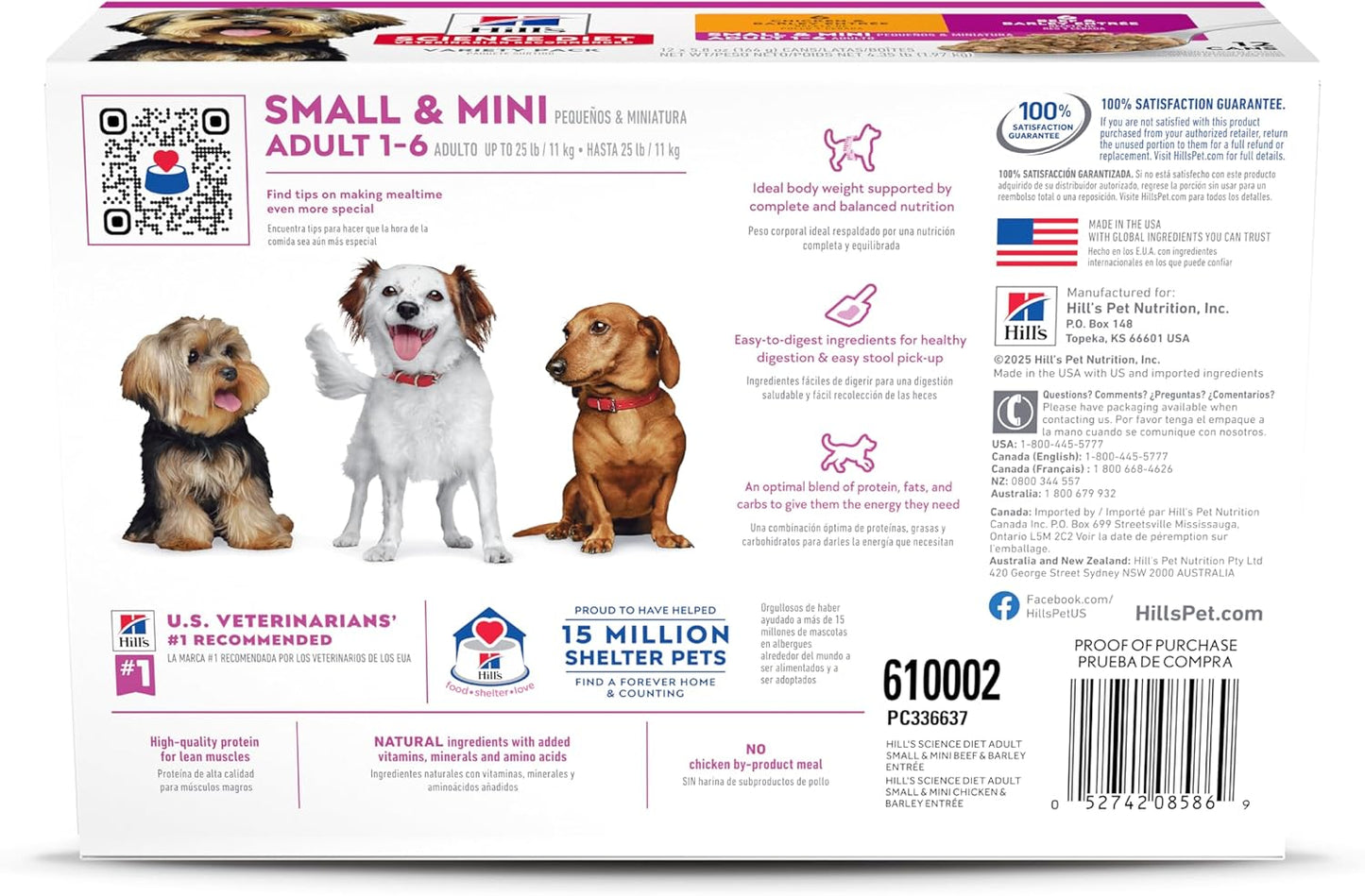 Hill's Science Diet Adult 1-6 Small & Mini Wet Dog Food Variety Pack | #1 Veterinarian Recommended, Chicken & Vegetables, Beef & Vegetables, 3.5 oz. Trays, 12-Pack