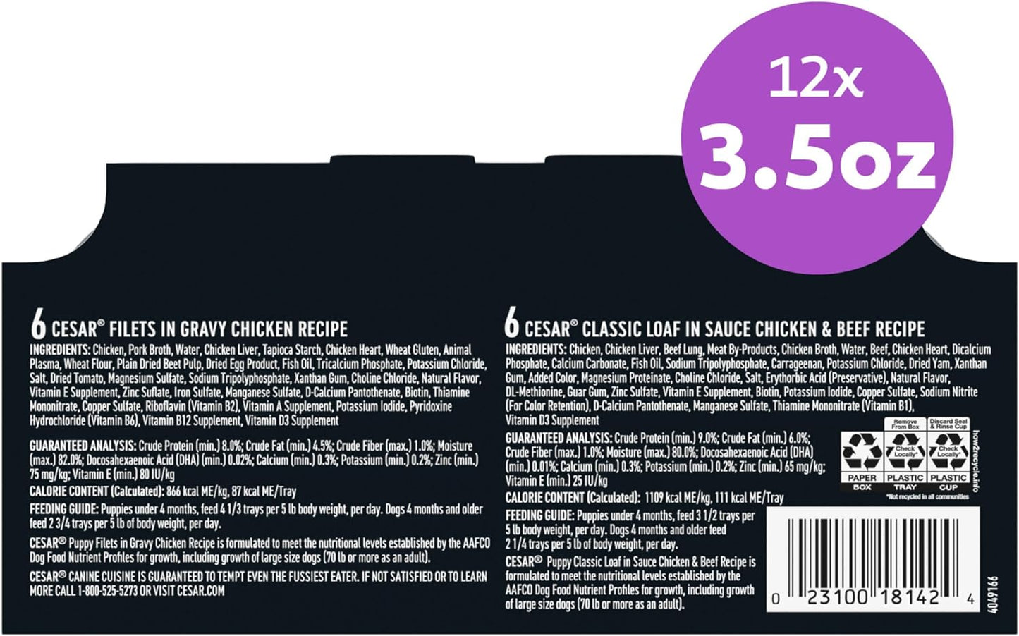 Cesar Classic Loaf in Sauce Wet Dog Food, Meaty Selects, 3.5 oz, 24 Count | Made in USA, Real beef or chicken #1 ingredient, no fillers or artificial flavors, slow-cooked, easy peel trays