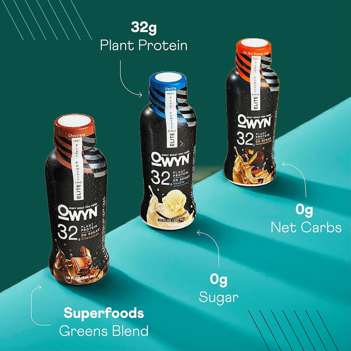 OWYN Only What You Need Dark Chocolate Flavored Protein Shake, 20g Protein, 4g Sugar, 3g Fiber, Dairy Free, Plant Based Protein Drink 12 Count