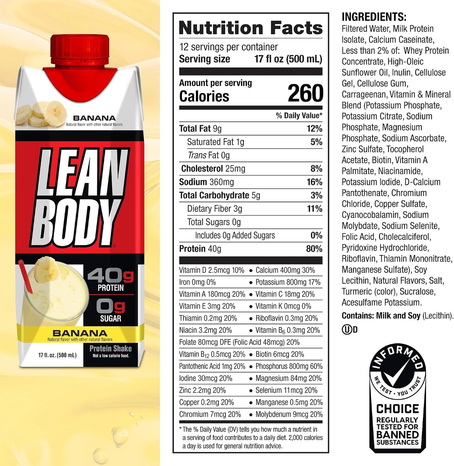 Labrada Lean Body Ready-to-Drink Chocolate Protein Shake, 40g Protein, Whey Blend, 0 Sugar, Gluten Free, 22 Vitamins & Minerals, LABRADA, 17 Fl Oz (Pack of 12)