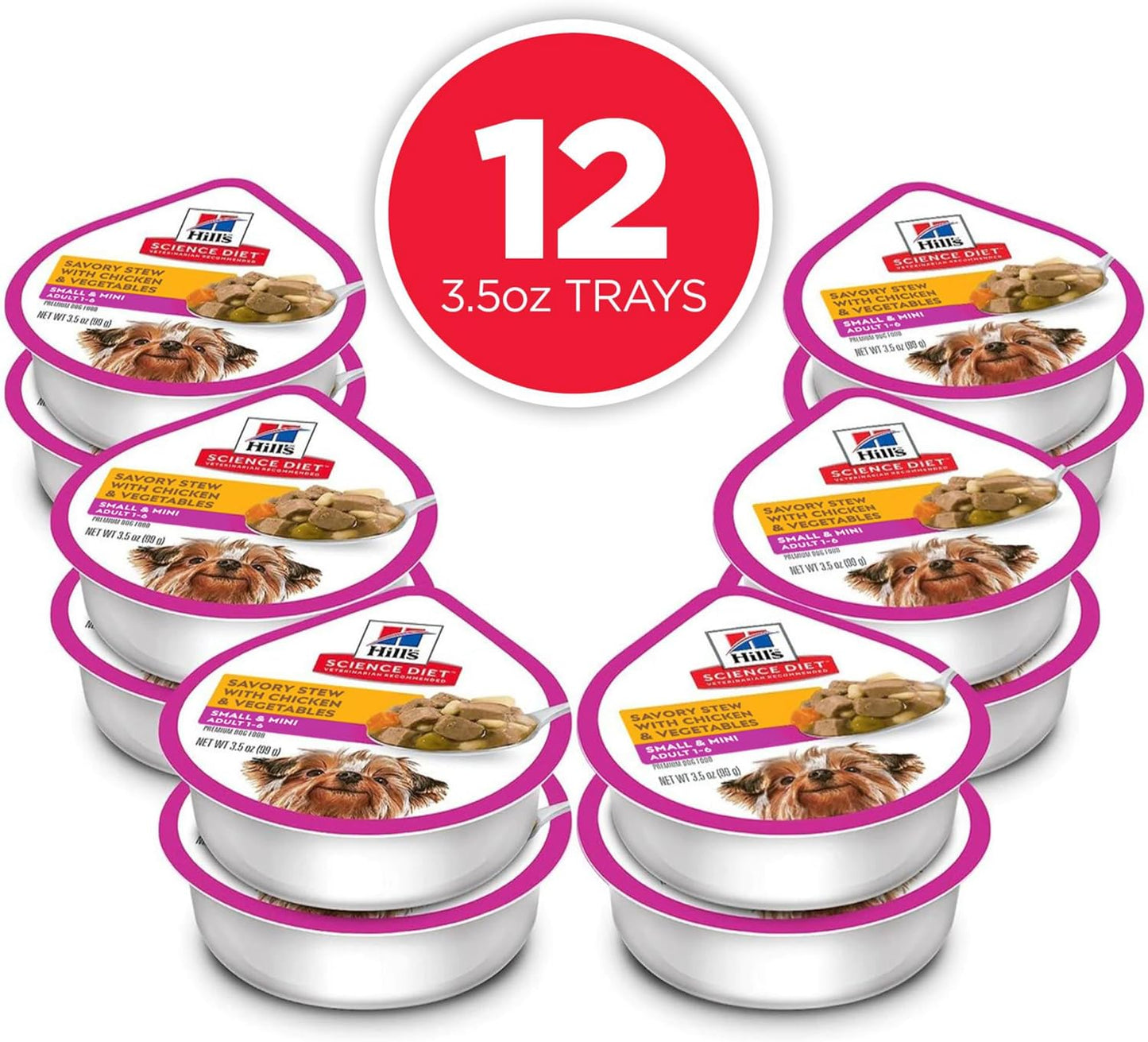 Hill's Science Diet Adult 1-6 Small & Mini Wet Dog Food Variety Pack | #1 Veterinarian Recommended, Chicken & Vegetables, Beef & Vegetables, 3.5 oz. Trays, 12-Pack