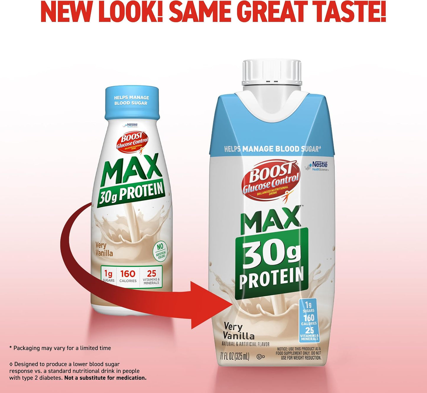 BOOST Glucose Control Max 30g Protein Nutritional Drink, Very Vanilla, 11 Fl Oz (Pack of 12), Packaging May Vary