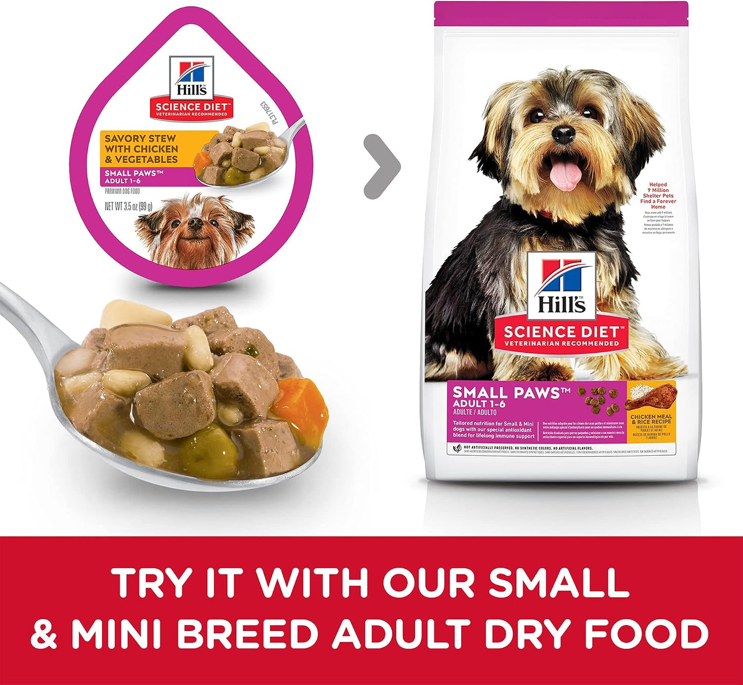 Hill's Science Diet Adult 1-6 Small & Mini Wet Dog Food Variety Pack | #1 Veterinarian Recommended, Chicken & Vegetables, Beef & Vegetables, 3.5 oz. Trays, 12-Pack