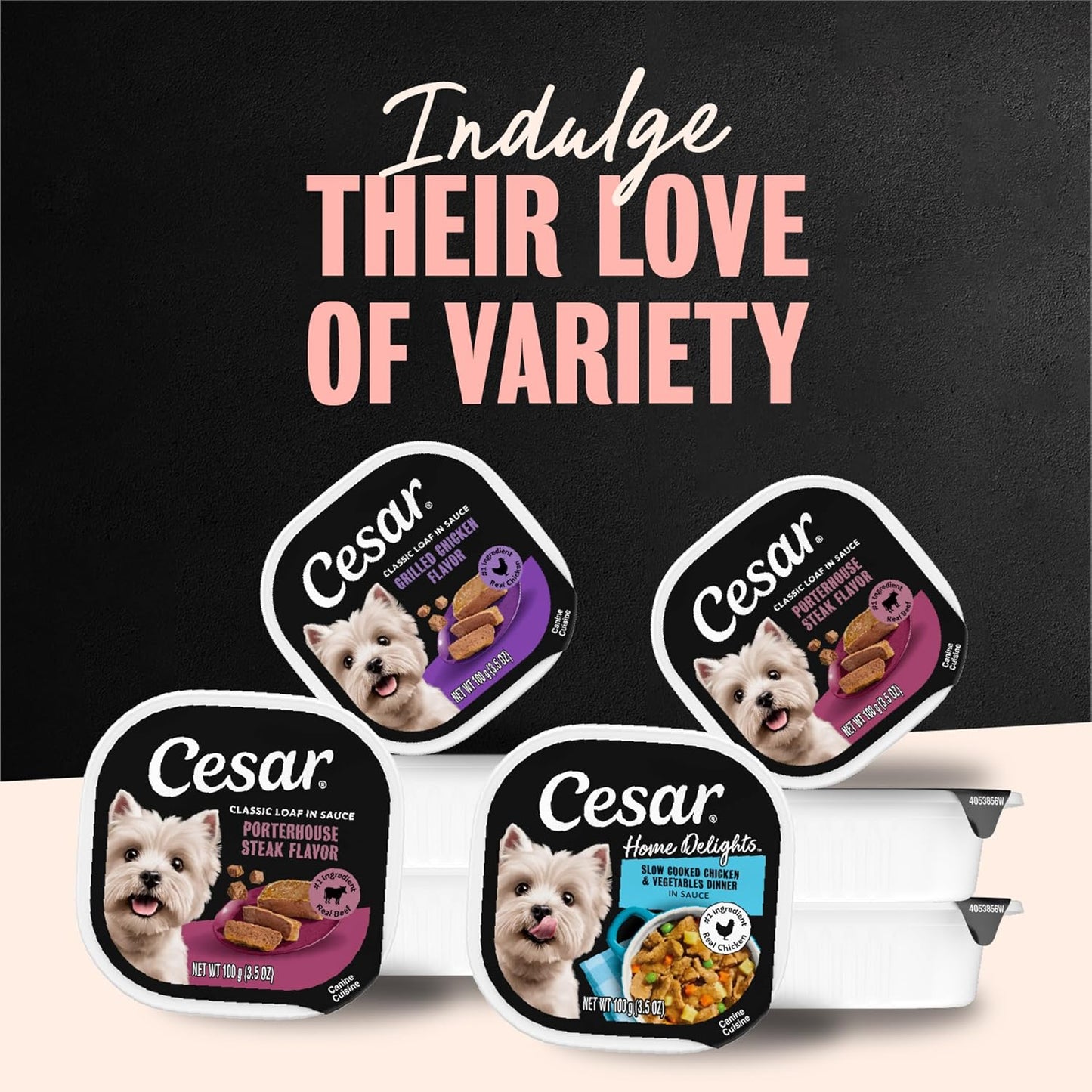 Cesar Classic Loaf in Sauce Wet Dog Food, Meaty Selects, 3.5 oz, 24 Count | Made in USA, Real beef or chicken #1 ingredient, no fillers or artificial flavors, slow-cooked, easy peel trays
