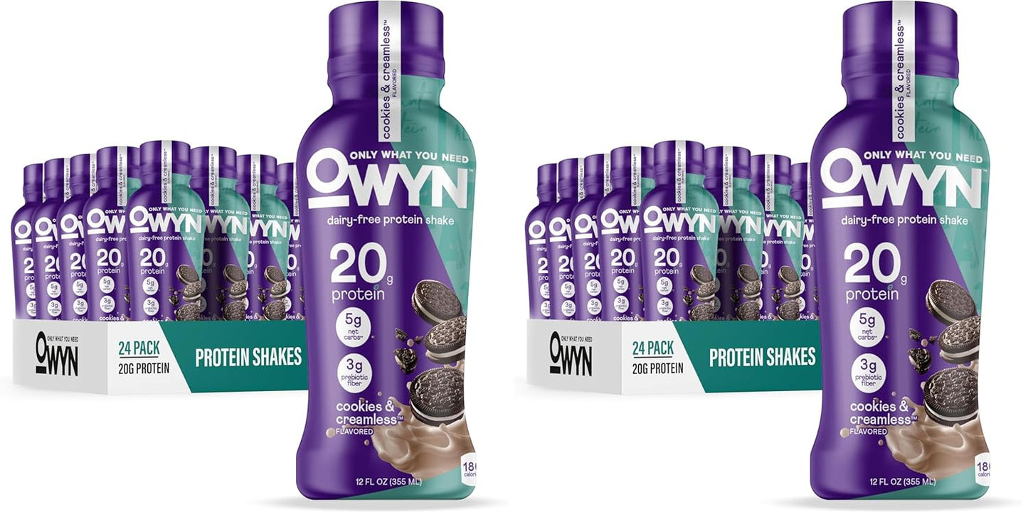 OWYN Only What You Need Dark Chocolate Flavored Protein Shake, 20g Protein, 4g Sugar, 3g Fiber, Dairy Free, Plant Based Protein Drink 12 Count