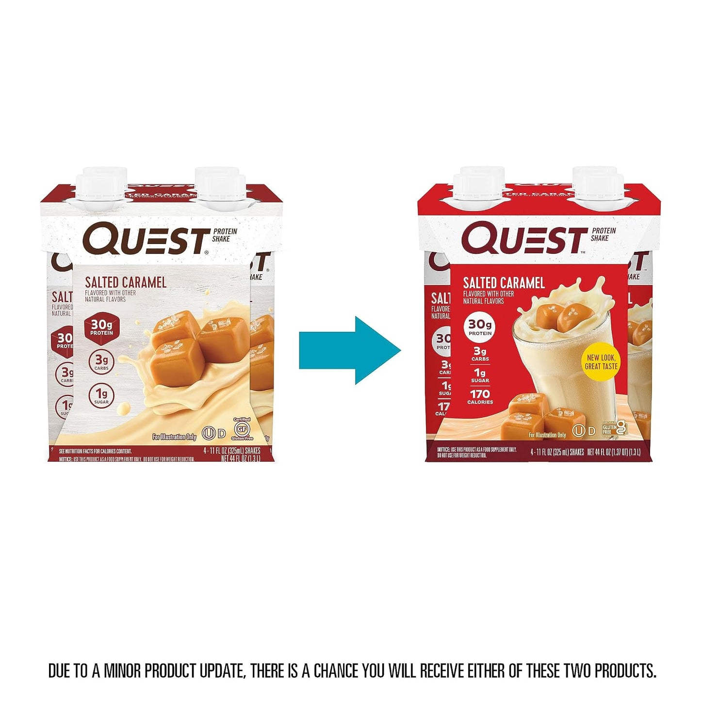 Quest Nutrition Ready to Drink Salted Caramel Protein Shake, 30g Protein, 3g Net Carbs, Gluten Free, Keto Friendly, 11 fl.oz 4 Count(Pack of 3)