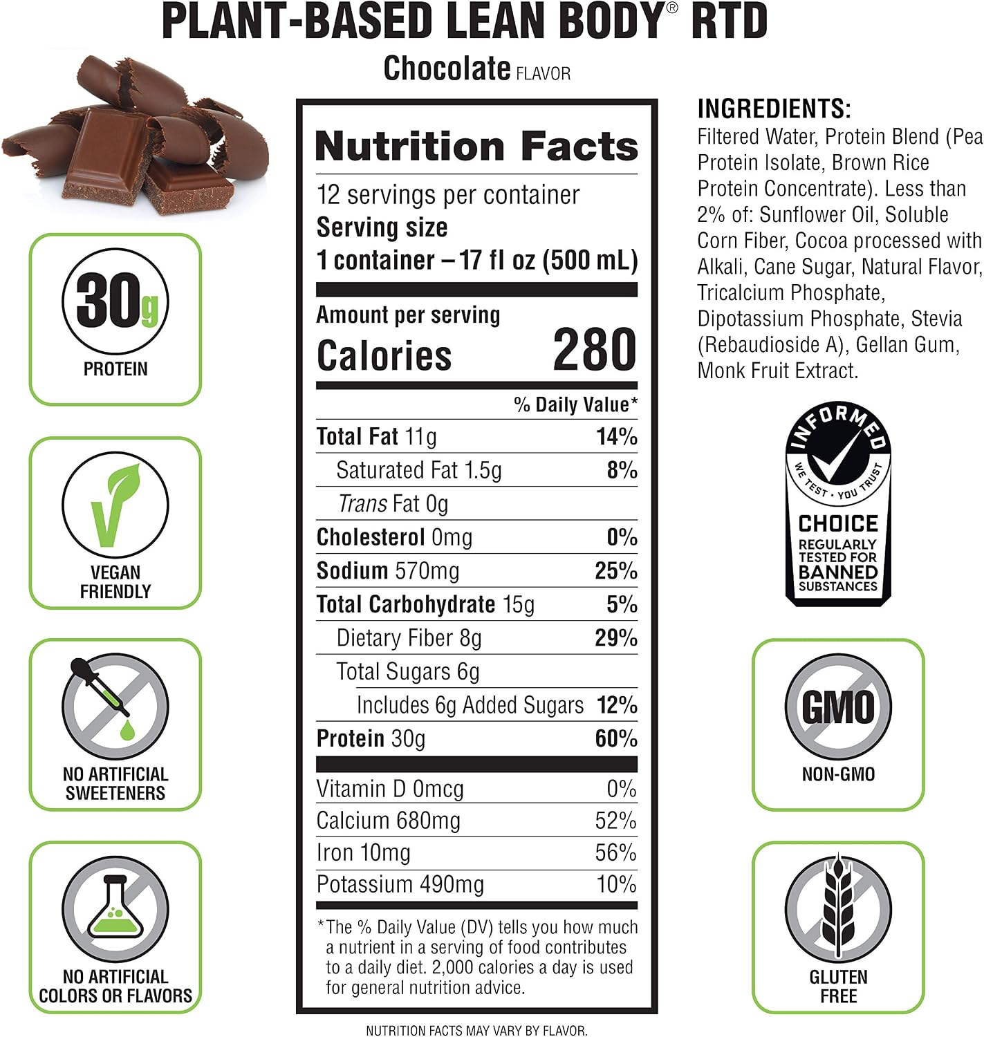 Labrada Lean Body Ready-to-Drink Chocolate Protein Shake, 40g Protein, Whey Blend, 0 Sugar, Gluten Free, 22 Vitamins & Minerals, LABRADA, 17 Fl Oz (Pack of 12)